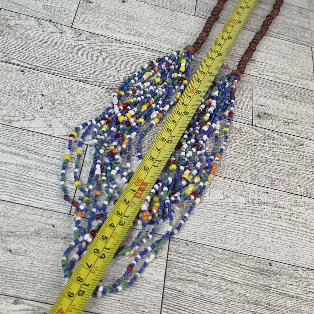 Handmade Multi-Strand Beads Wood Necklace Boho Colorful Artisan Statement 15" - Picture 7 of 7